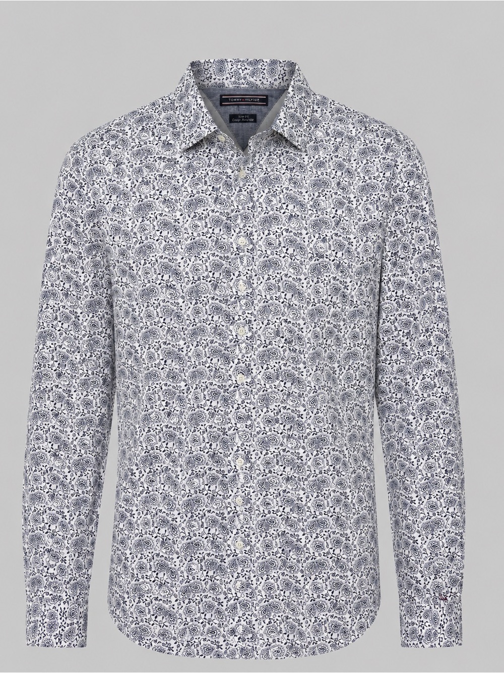 Tommy Hilfiger Mens Slim Fit Paisley Button Down Shirt, Large, Blue White
